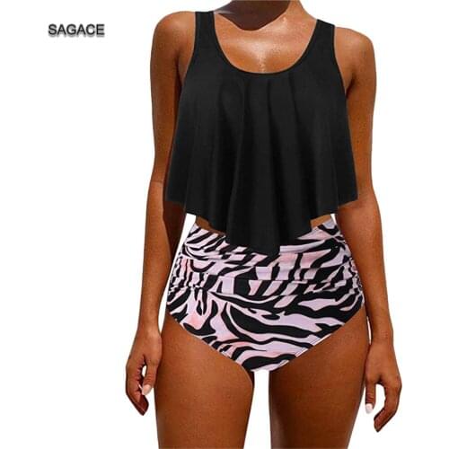 SAGACE 2-Piece Ruffled Bikini Set Women Summer Split Swimsuit Sexy Print Swimwear Lady 2020 New Holiday Beach biquini suit A423