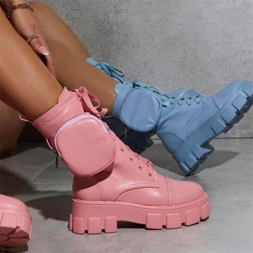 Winter Fashion Motorcycle Boots Wedges Flat Boots Woman High Heel Platform PU Leather Boots Lace Up Women Shoes Black Booties