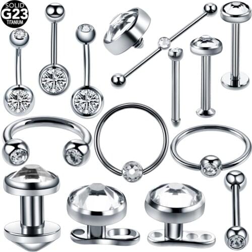 1pc G23 Titanium Piercing Micro Dermal Gem Micro Dermal Crystal Horseshoe Ring Belly Button Navel Rings Body Jewelry