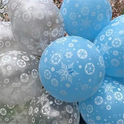 10pcs 12inch Snowflake Princess Helium Balloons Blue Silver Snow Latex Balloon Kids Birthday Merry Christmas Decor Party Supply
