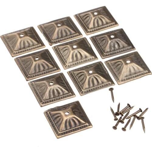10sets Square Upholstery Nails 21mm*21mm Vintage Antique Bronze Iron Jewelry Case Box Sofa Door Tack Stud Pushpin Decoration