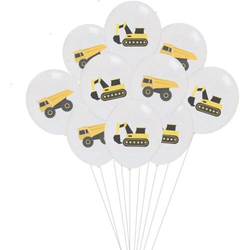 10Pcs Best Selling 12-Inch Cartoon Excavator Engineering Car Rubber Balloons Children 's Theme Birthday Party Decorative Balloon
