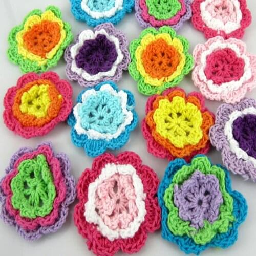 12cs Mixed Multicolor Handmade Cotton Crochet Flowers Applique Sewing Accessories Craft Scrapbooking 4.5cm