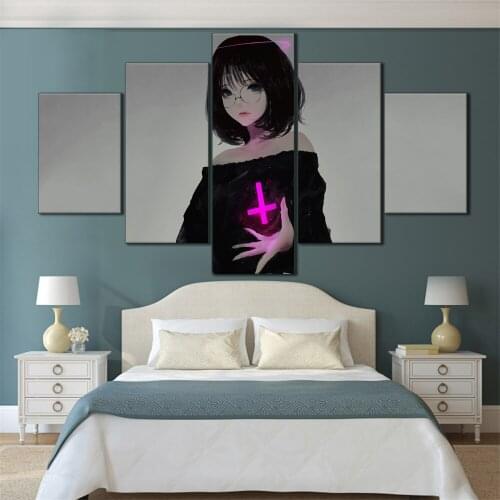5 Pieces HD Canvas Painting Print Anime Beautiful Girl Picture For Modern Decorative Bedroom Living Room Home Wall Art Decor