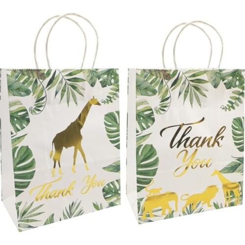 5pcs Jungle Safari Thank your Paper Gift Bags Candy Bags Kids Happy 1st Birthday Baby Shower Kids Birthday Decoration Supplies