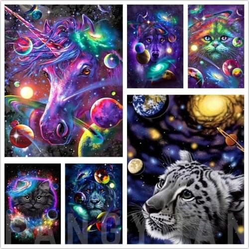 5D Diy Diamond Embroidery Animal Universe Full Square Cross Stitch Diamond Embroidery Lion Cat Tiger Poster Mosaic Home Decor