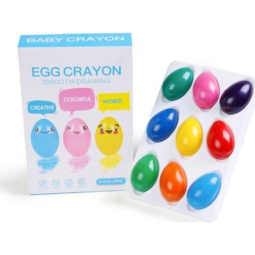 9 Color Solid Egg Shape Crayons Non Toxic Washable Painting Drawing Wax for Kids U4LD