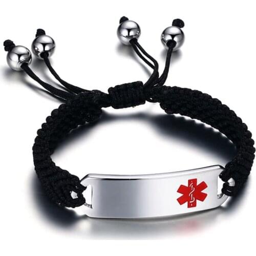 BONISKISS Unisex Jewelry Mens Bracelets Women Stainless Steel Medical Sign Bijoux Rope Bangles & Bracelets Adjustable Engrave