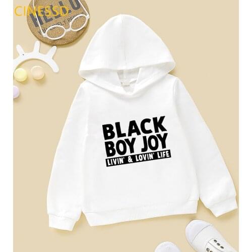 Letters Black Boy Joy Print Graphic Hoodie Funny ChildrenS Sweatshirts Kids Autumn Winter Fleece Teen Top Student Clothes