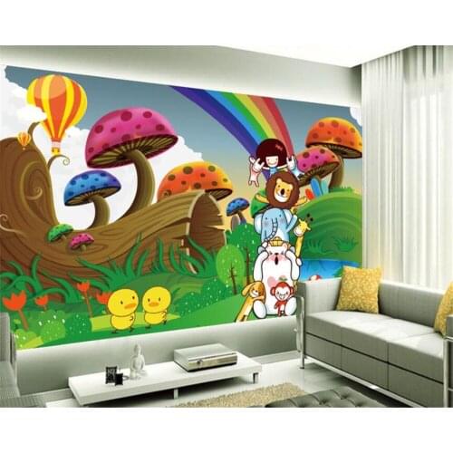 Beibehang Kindergarten children room decoration wallpaper cartoon rainbow sky mushroom photo wallpaper mural papel de parede 3d