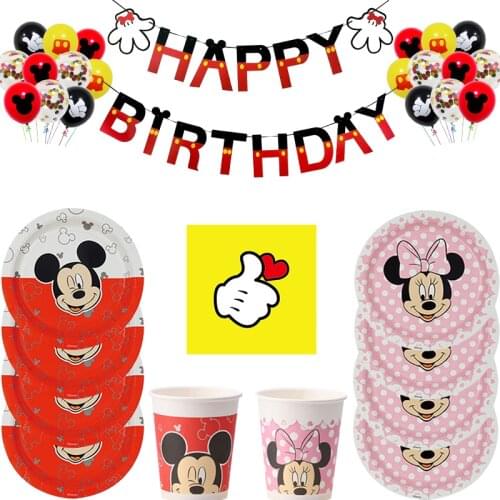 Minnie Mouse Mickey Mouse Birthday Party Decorations 8 People Disposable Plate Napkin Cup Tablecloth Party Supplies Dinner Sets
