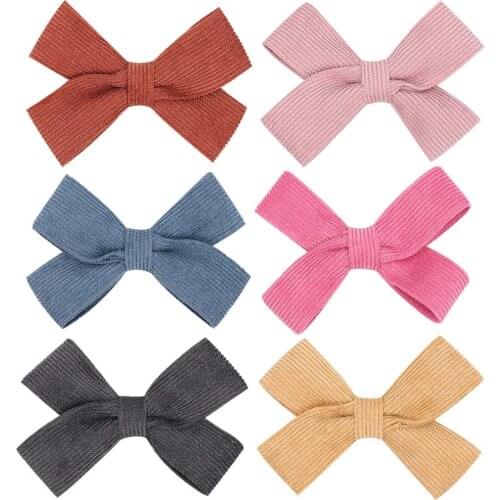 Ncmama 3'' Solid Striped Corduroy Hair Clips for Girls Kids Cross Knot Velvet Hair Bows Princess Hairpins Hair Accessories