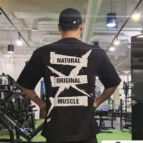 New Men T-shirt Male Gyms Fitness Bodybuilding Workout T Shirt Skinny Summer Fashion Casual Brand Printed Men Tee Tops Clothing