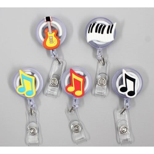 Creative Guitar Note Retractable Badge Holder Reel Exhibition Enfermera Student Music Boys Name Cards Hospital Office Chest Card