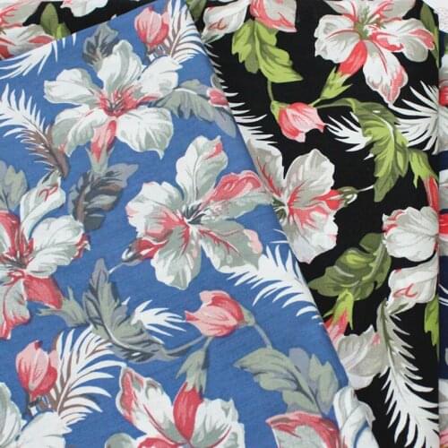50x145cm ZY Blue Black Long Leaf Flowers Printed Cotton Poplin fabric home Textiles Floral Cotton Poplin fabric Patchwork Cloth