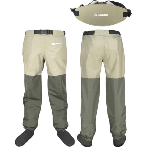 Original JEERKOOL Fly Fishing Waders Wading Pants With Waistband Belt Overalls Mens Waterproof Cloth Breathable Foot For Shoes