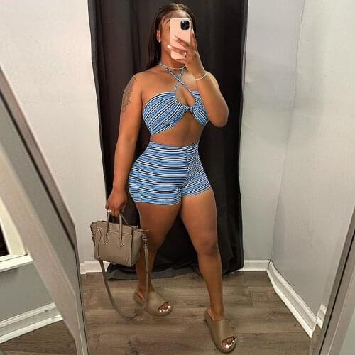 Sexy Cute High Waisted Two Piece Skirt Sets White Short Sleeve T-shirt and Plaid Striped Print Suspender Skirts Female Clothes