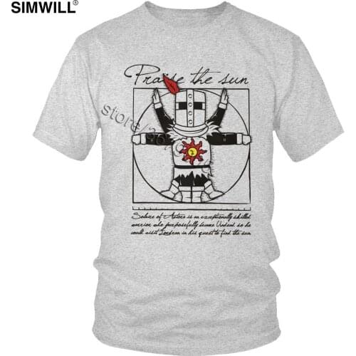 Cool Fashion Praise The Sun T-Shirt Gorgeous Graphic Cotton T Shirt Men Short Sleeve Knight Dark Souls Solaire of Astora Tee