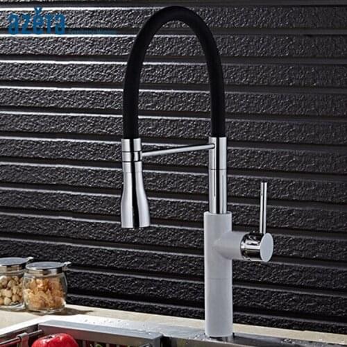 Azeta White Kitchen Deck Mount Pull Down Single Handle Faucet 360 Rotation Kitchen Faucets AT9964W
