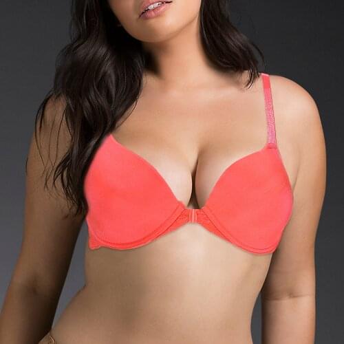 Ladies Secret New Sexy Big Size 3/4 Cup Lace Push Up Bra Women Orange Bralette Deep V Bras Underwear Large Cup C D Plus Size