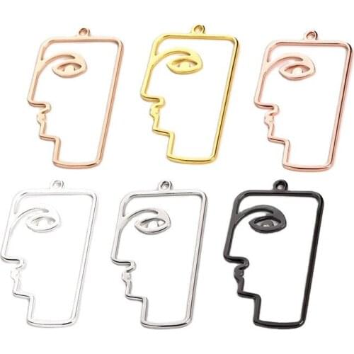 Brass retro exaggerated face necklace pendant lady abstract hollow face contour earrings earrings accessories
