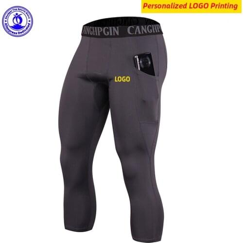 Quick Dry Gym Fitness Capris Leggings Men Compression Running Tights Jogging Exercise Workout Sportswear Pants 3/4 Personalized