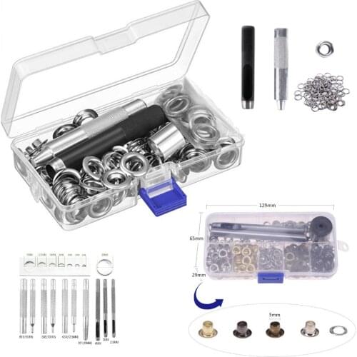 3mm 5mm Grommet Tool Kit Grommets Eyelets 6mm 10mm 12mm 14mm Inside Diameter Silver for Clothes Shoes Bag Leather Crafts DIY
