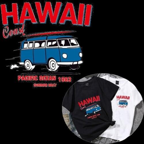 Clothes Printed Patch Deal with it HAWAII Blue Bus Pattern Heat Transfer Printing Iron on Patches for Clothing Diy Design Logo