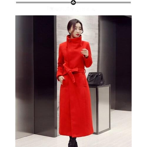 2019 new solid single-breasted woolen coat Slim was thin lace jacket large sizeX-Long