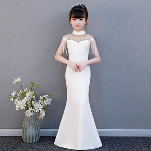 Baby Clothes Dresses 2020 Kids Catwalk Costume Beading Sequined Design Mermaid Gown Wedding Birthday Party Dress For Girls L627