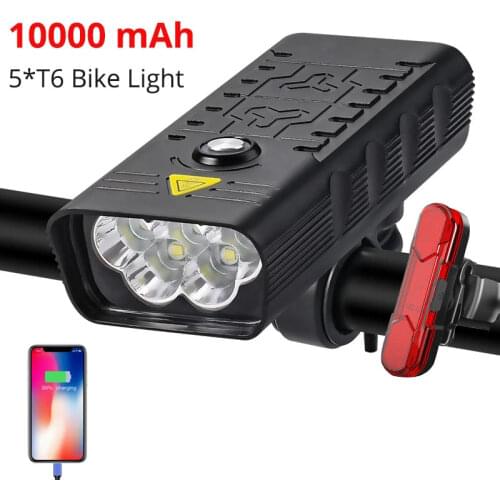 10000mAh Front Bike Light 5T6 3000 Lumens Bicycle Light USB Rechargeable Powerful Flashlight MTB Lamp LED Headlight Rear Light