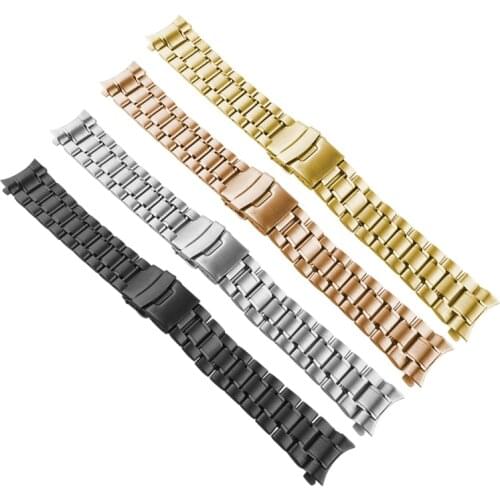 Curved End Stainless Steel Watch Band 18mm 20mm 22mm 24mm Strap Wristband Watch Strap Double Lock Buckle Replacement Wrist Belt