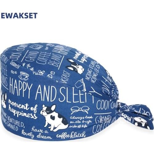 Dog print Scrubs caps Wholesale Fashion Breathable Scrub Cap men Casual Unisex Outdoors Nursing Pet shop cap lab work hat women