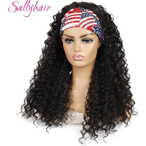 Sallyhair Synthetic American Afro Deep Curly Long Hairband Wigs High Temperature Fluffy Natural Black Color 18inch Curly Wig