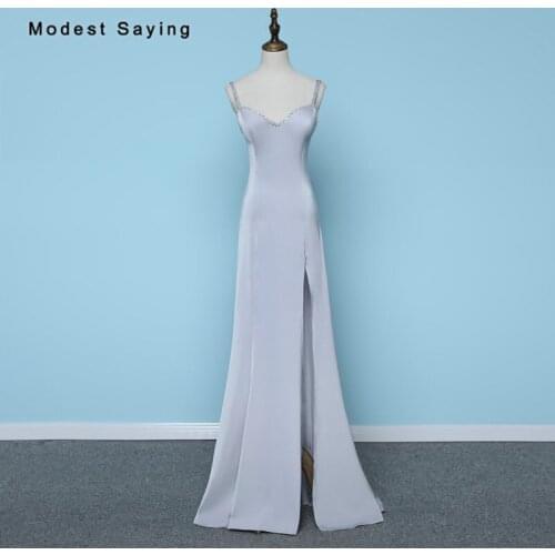 Sexy Split Grey Mermaid Beaded Evening Dresses 2020 with Straps Fashion Women Long Sweetheart Party Prom Gowns robe de soiree