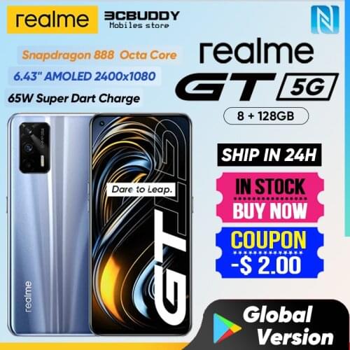 Realme GT 5G Global Version Smartphone Snapdragon 888 120Hz 6.43" AMOLED 65W Super Dart Charge 8GB 128GB NFC 4500mAh Battery