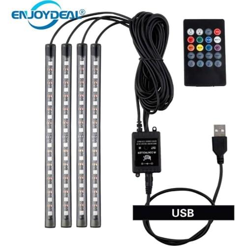 4pcs Car LED Strip Lights RGB LED Multicolor Car Interior Atmosphere Lights USB LED Strip With Remote USB /cigarette lighter