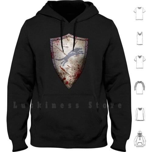 Stark Shield-Battle Damaged Hoodie Long Sleeve A Song Of Ice And Fire Stark Direwolf Dire Wolf Winterfell Shield