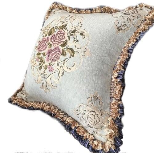 European Style Home Decoration Solid Color Jacquard Embroidery Bedside Sofa Living Room Bay Window Car Waist Pillow Cushion