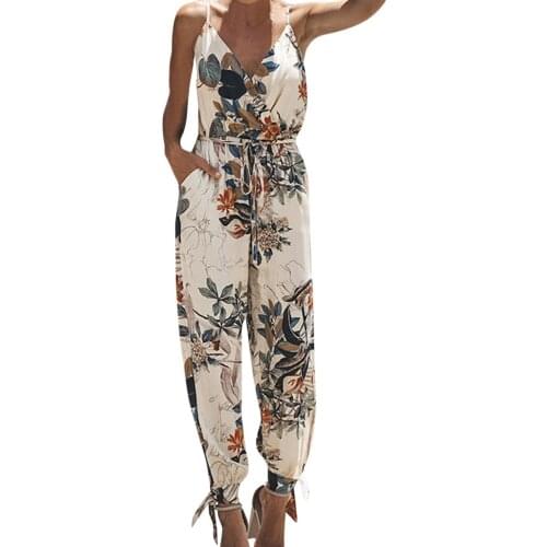 2019 Summer Jumpsuits For Women Elegantes Casual Sleeveless V-neck Strap Lace Up Jumpsuit De Fiesta Mujer Long Rompers Plus Size