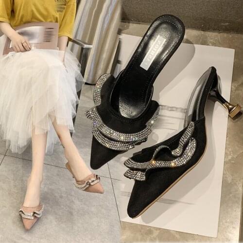 Womens High Heels, Pointed Toe Fashion Mules Slides Shoes, Comfortable Casual Stilettos in Korean Style