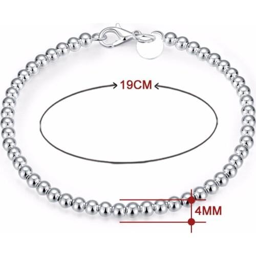 New Arrival 925 Sterling Silver Fashion 4mm Smooth Round Beads Charm Bracelet Women Jewelry Gift