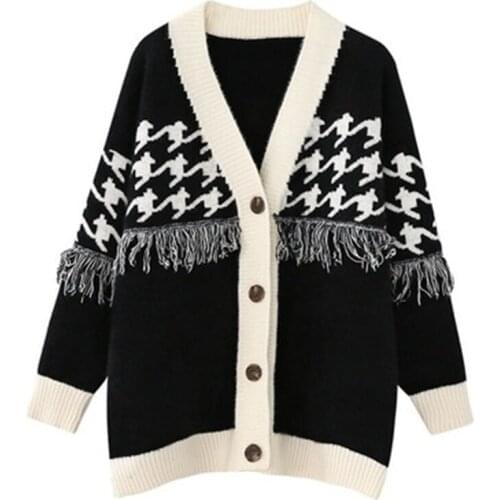 2021 Autumn Winter Fashion New Style V-Neck Loose Lazy Wind Thick Tassel Imitation Mink Wool Knitted Sweater Jacket Female H250