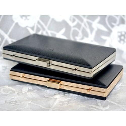 1 set 20X12 cm silver gold metal purse frame with black plastic box clutches cover evening diy handbag accessories frame purse