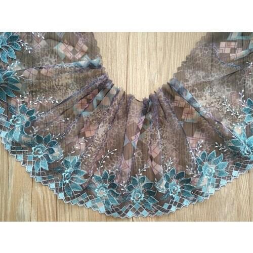 1Yard Handmade Green Rose Red Flowers Embroidered Lace Trim Tulle Mesh Wedding Hair Bow Clothing DIY Lingerie Sewing Fabric