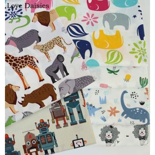 Cartoon Animals Dinosaur Robot Lion Elephant 100% Cotton Twill Fabric Textile For Kids Bedding Sheet Pillow Dress Home Decor