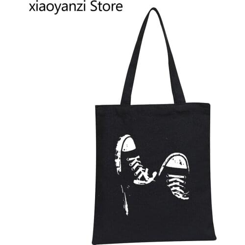 2021 casual Eco Reusable Girls Fashion Handbag skate Black Ladies Shopper Bags Canvas Tote Bag Harajuku Tumblr Graphic Shopping
