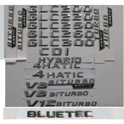 3D Chrome Letters For Mercedes Benz X253 GLC180 GLC200 GLC220 GLC250 GLC260 GLC280 GLC300 AMG CGI CDI 4MATIC BLUETEC Emblems