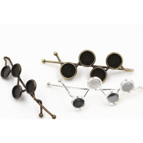 5pcs 8mm 10mm High Quality Four 8mm 10mm Cameos Silver Plated Bronze Plated Brass Hairpin Hair Clips Base Setting Cabochon Cameo