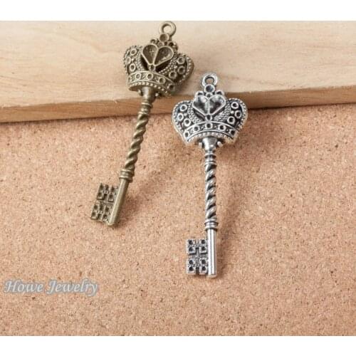 9pcs Vintage Charms 3D crown key Pendant Fit Bracelets Necklace DIY Metal Jewelry MakingD001